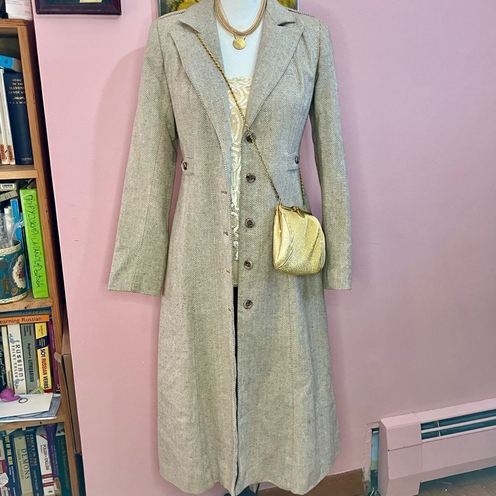 Vintage Plaisir Paris New York Spring Herringbone Wool Coat